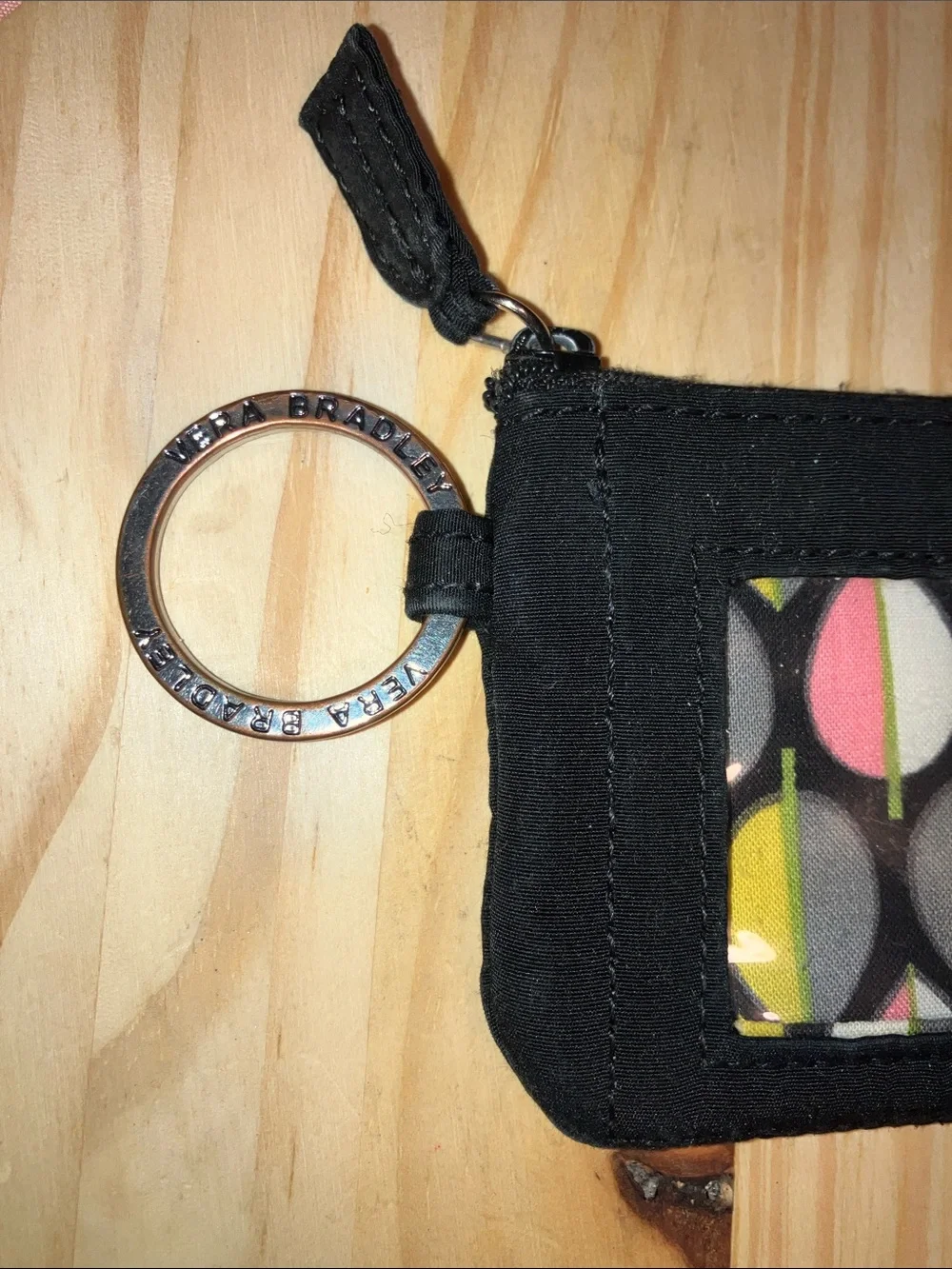 Vera Bradley Black ID Card Holder with Multicolor Leaf Print 4” X 3”
